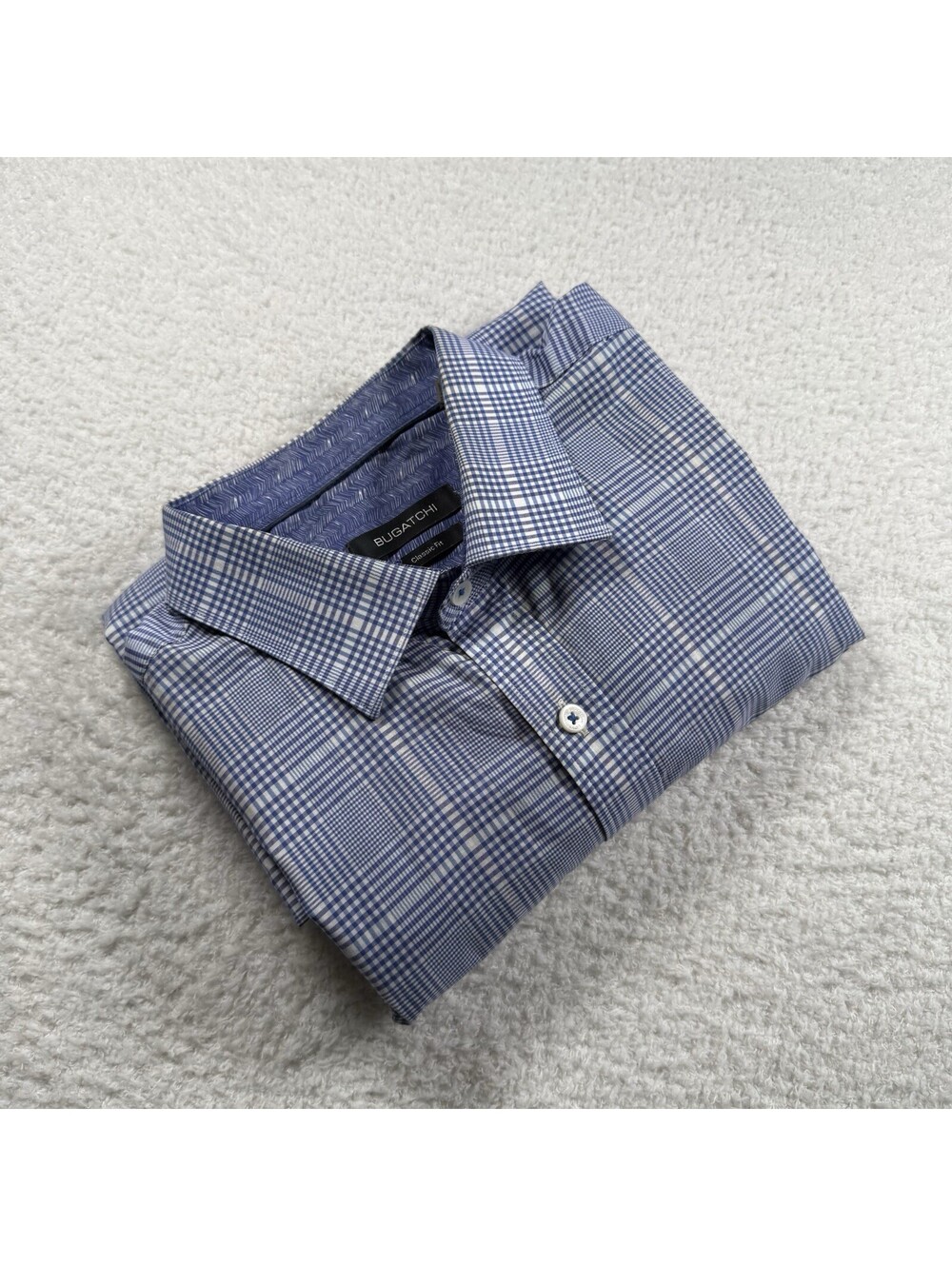 Bugatchi Men’s Large Classic Fit Blue Plaid Long Sleeve Button Down Shirt